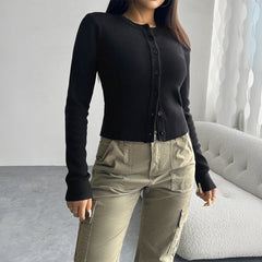 Button-Up Long Sleeve Solid Colour Cardigan