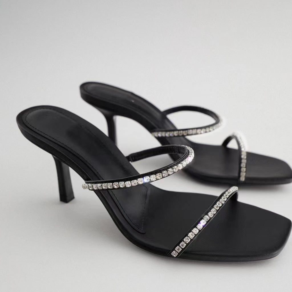 Short Stiletto Heels with Rhinestone Straps in 2 Colors