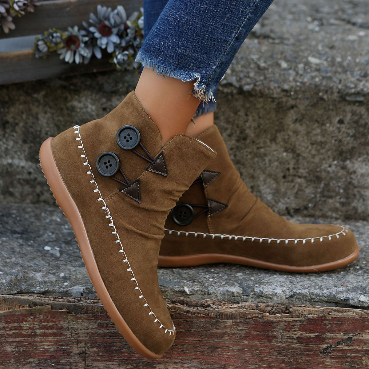 Flat Sole Moccasin-Style Slip On Ankle Boots