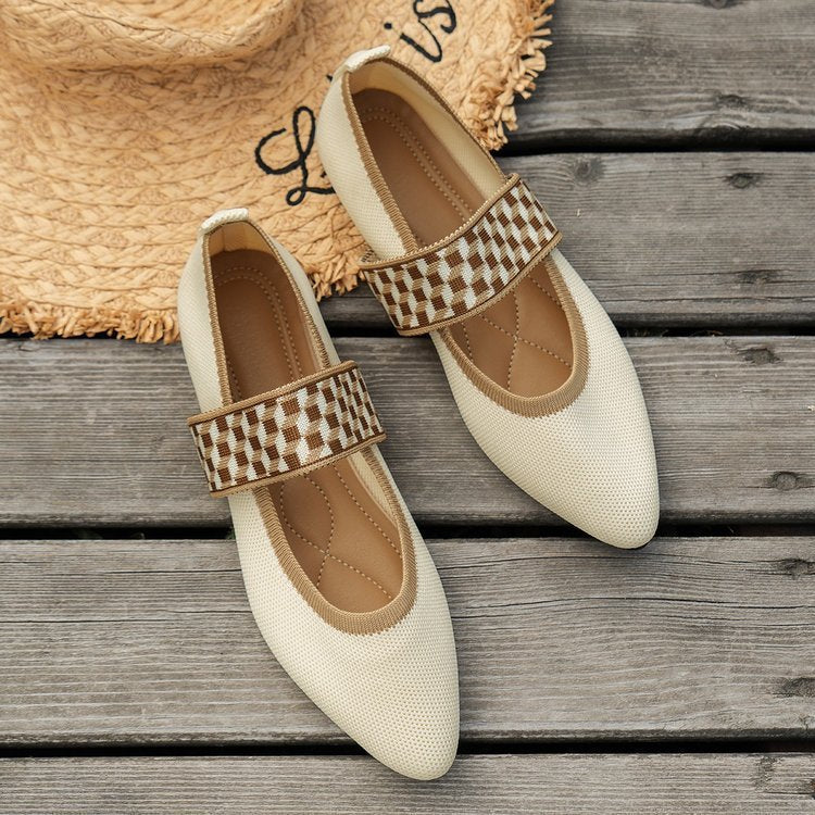 Flyknit Slip-On Flats with Pointed Toe and Printed Band