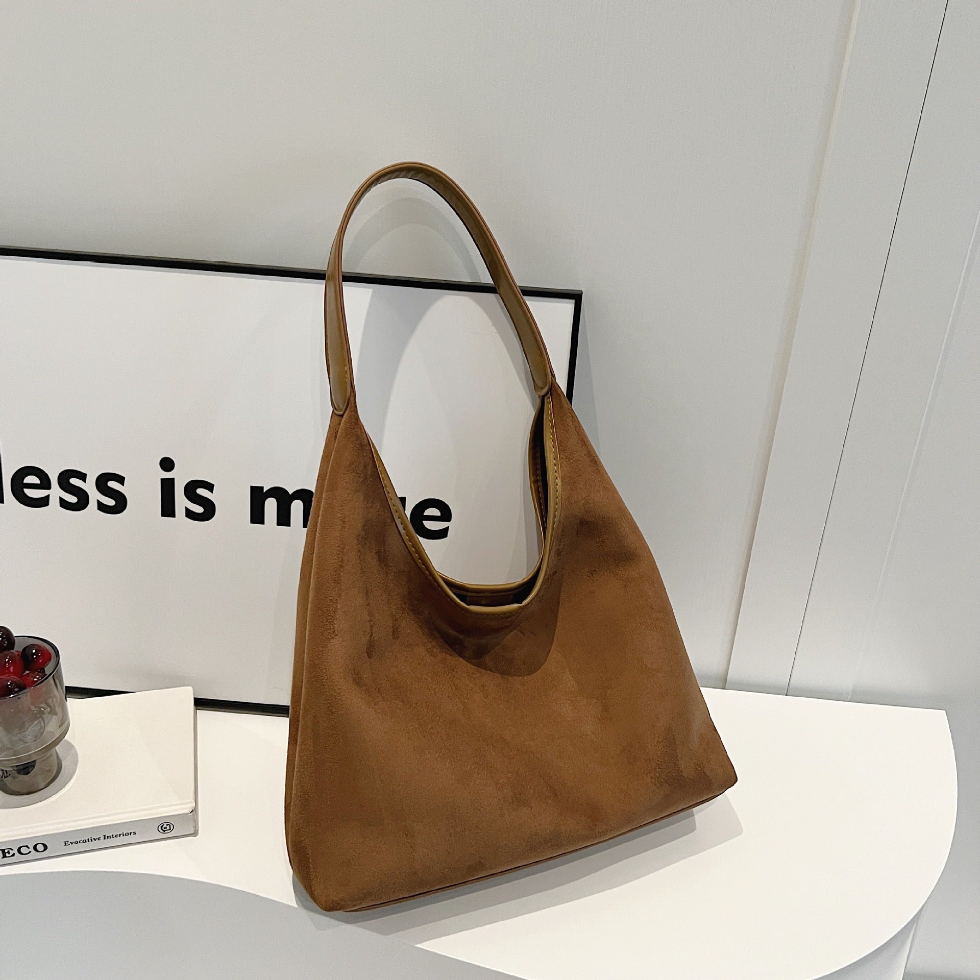 Solid Colour Suede Shoulder Bag
