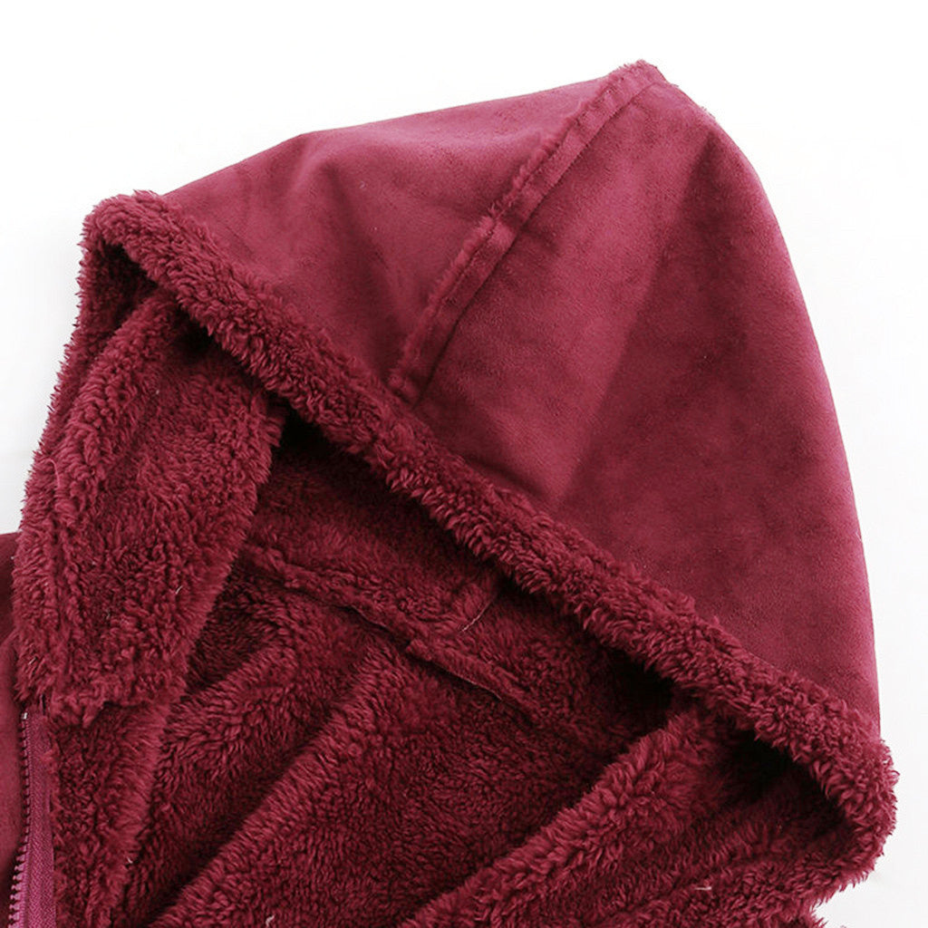 Plush Hooded Coat with Pockets in 2 Colors M-5XL