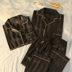 Men's and Striped Long Sleeve Silk Pajamas