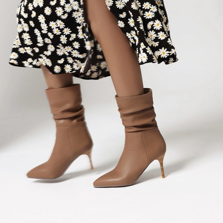 Pleated Pointed Toe Stiletto Boots