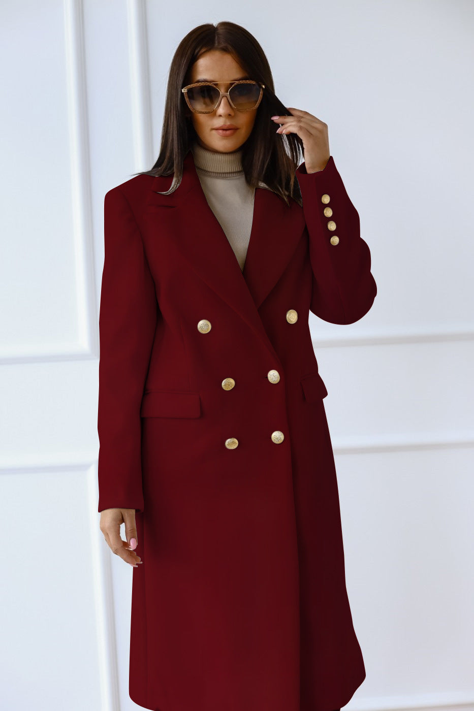 Long Sleeve Coat with Lapel and Buttons in 5 Colors S-2XL