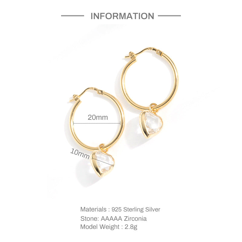Sterling Silver Diamond Heart-Shape Drop Earrings in 3 Colors
