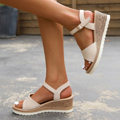 Solid Color Wedge Sandals with Ankle Strap
