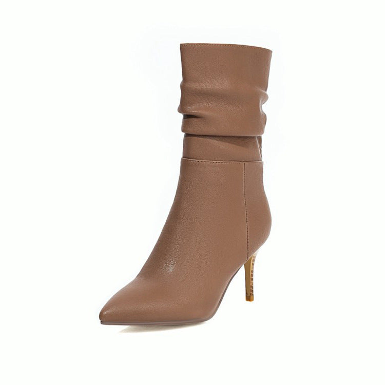 Pleated Pointed Toe Stiletto Boots