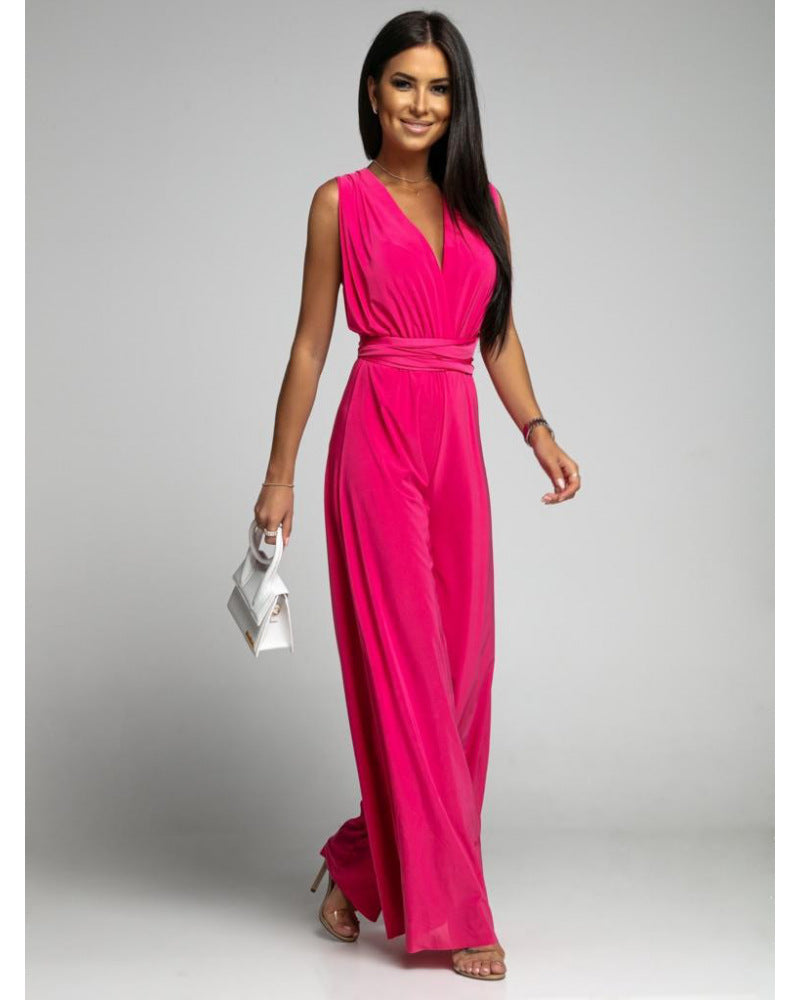 V-Neck Sleeveless  Wide Leg Jumpsuit in 4 Colors S-2XL