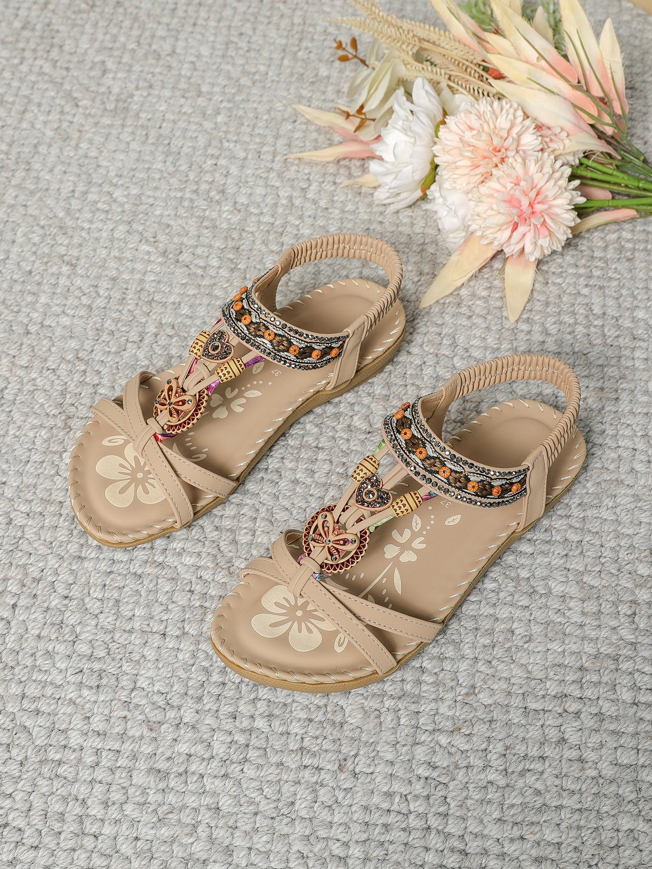 Low Heel Beaded Sandals