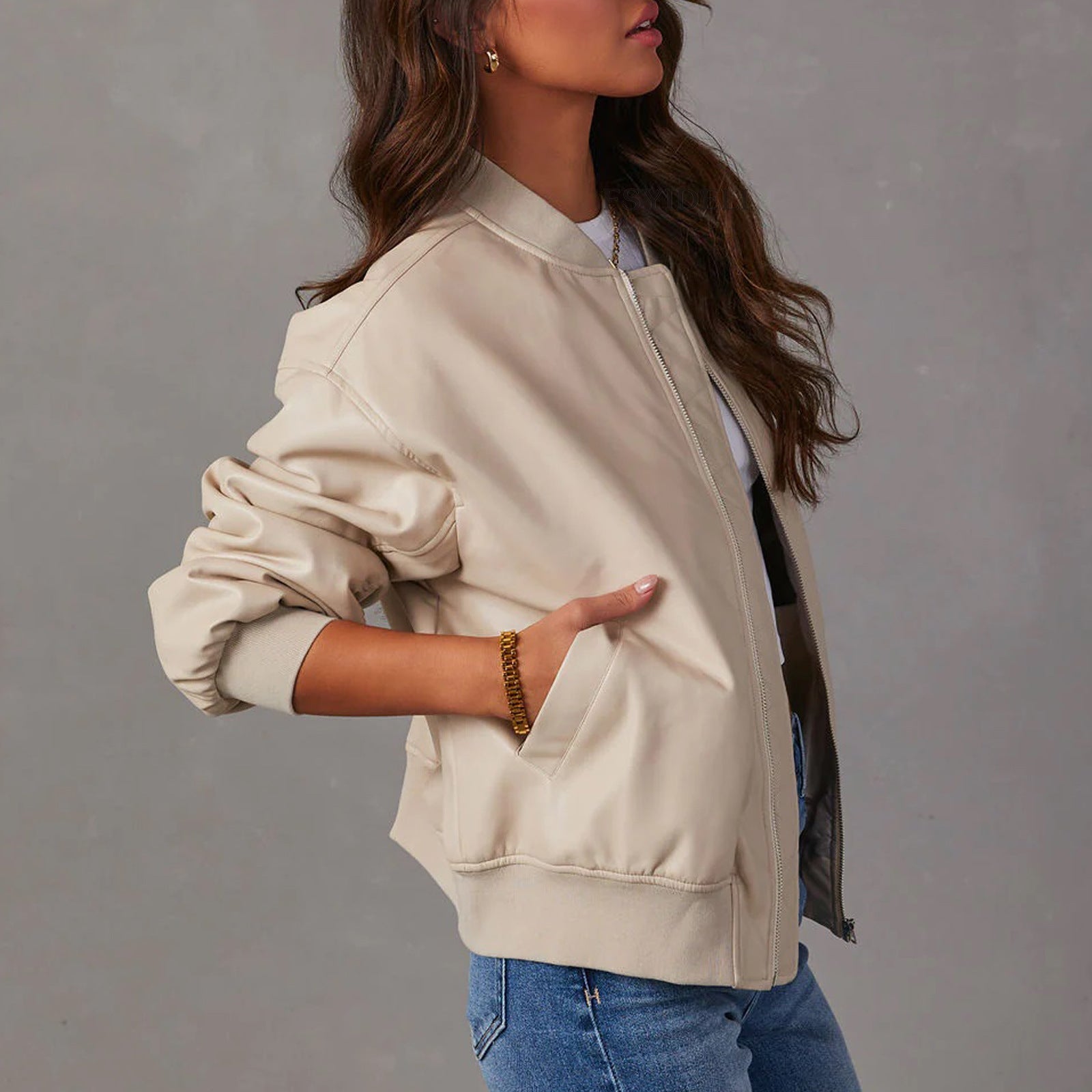 Long Sleeve PU Leather Jacket in 3 Colors S-XL