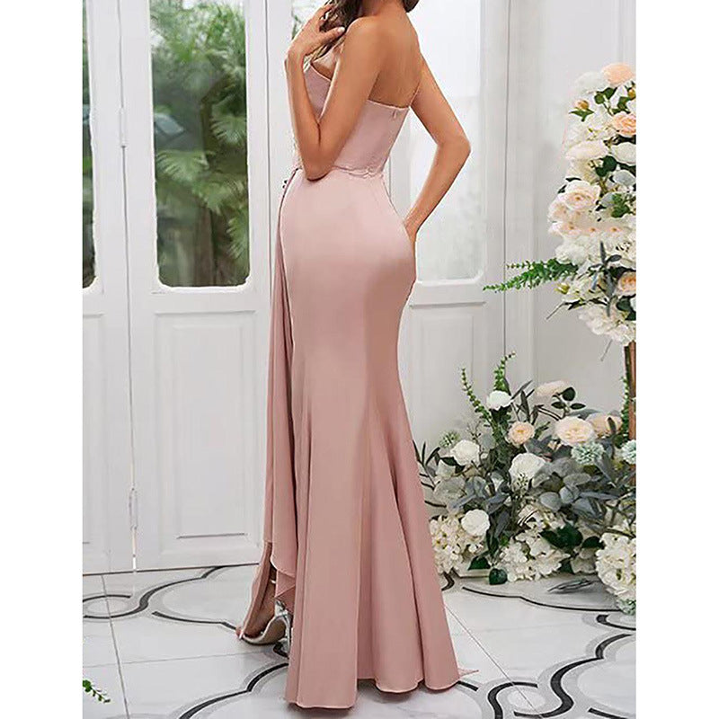 One-Shoulder Sleeveless Backless Evening Gown in 4 Colors Sizes 4-26W