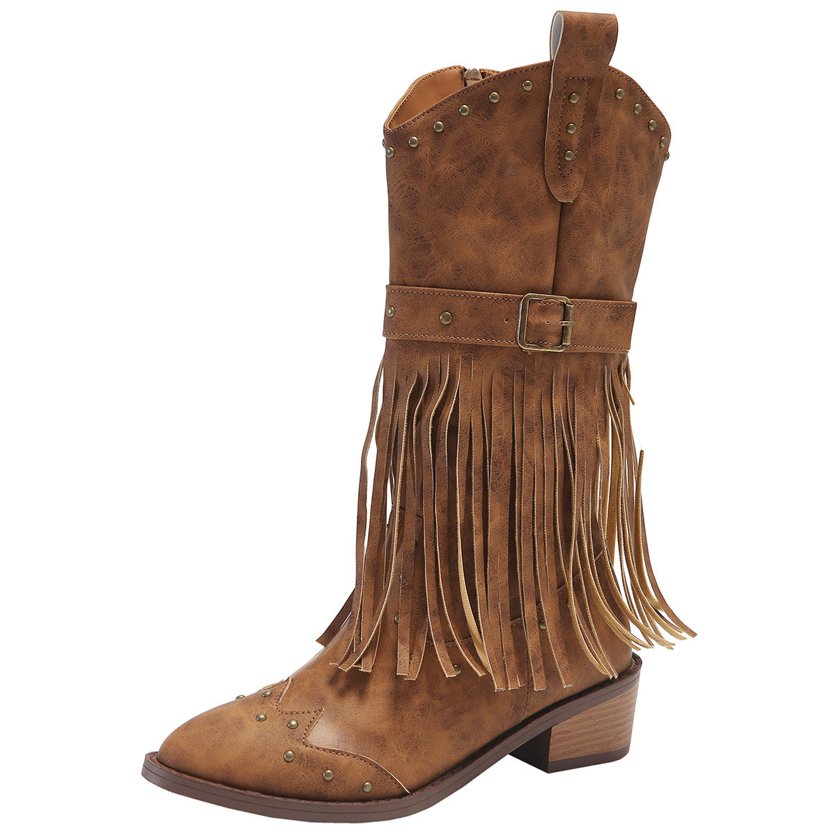 Mid-Calf Cowboy Boots with Tassels in 2 Colors