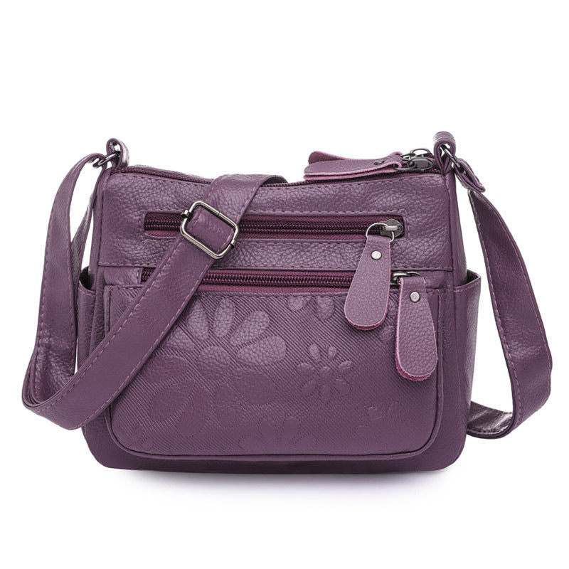 Shoulder Crossbody Bag with Embossed Flowers in 4 Colors
