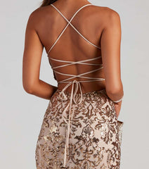 Sleeveless Floor-Length Sequinned Evening Dress