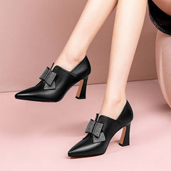 Elegant High Heel Shoes with Rhinestone Bow and Pointed Toe