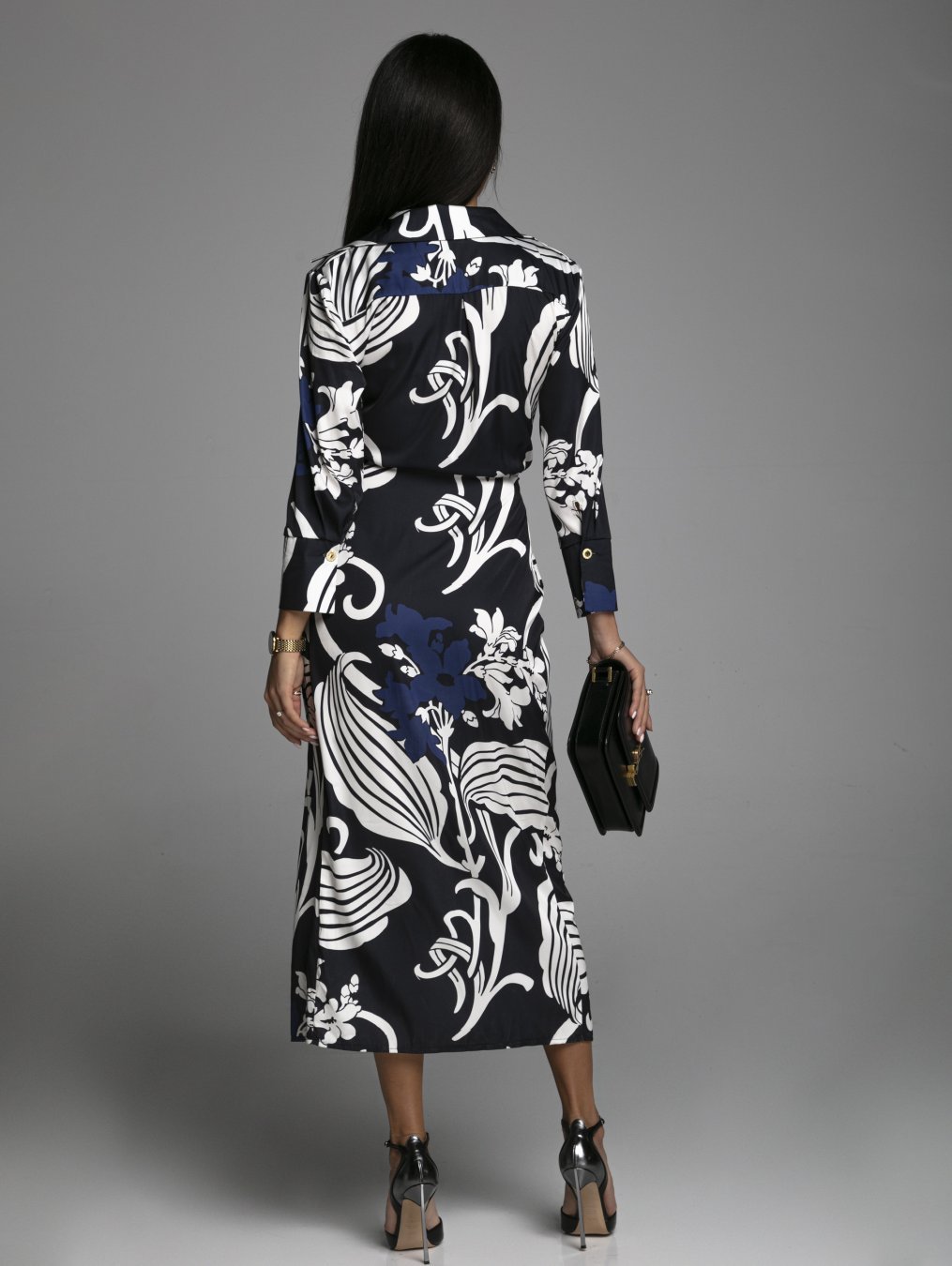 Elegant V-Neck Long Sleeve Wrap Formal Dress with Lapel