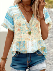 Boho V-Neck Short Sleeve Top