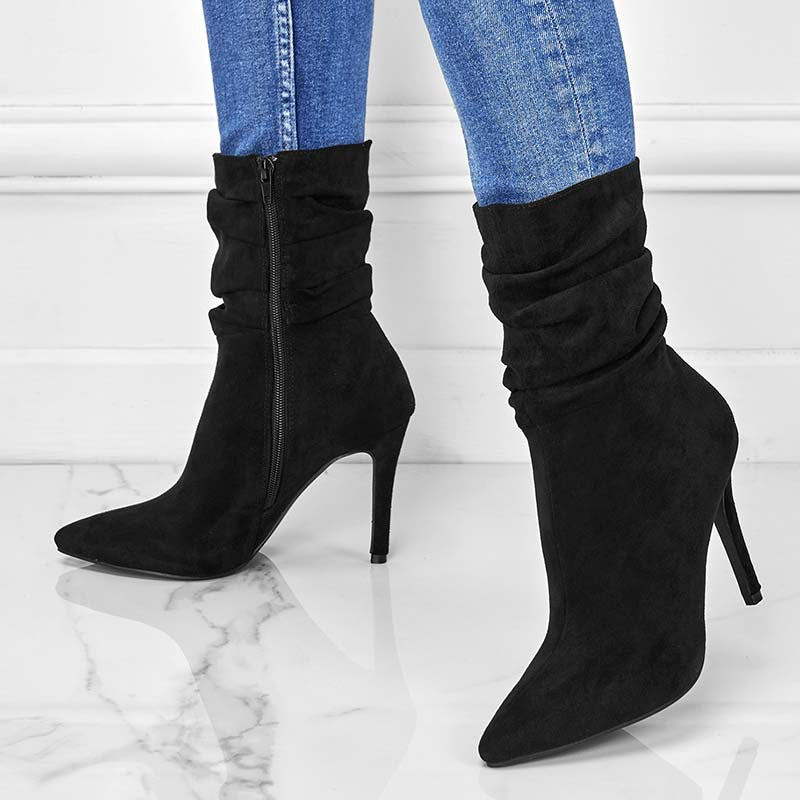 Pointed Toe Stiletto Ankle Boots with Side Zipper in 3 Colors