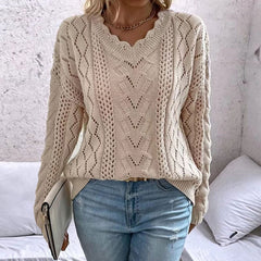 Langärmliger Strickpullover mit V-Ausschnitt in 2 Farben S-XL 