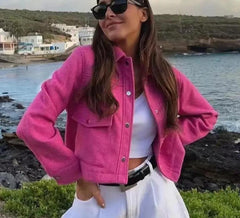 Long Sleeve Cropped Buttoned Jacket in 7 Colors S-L