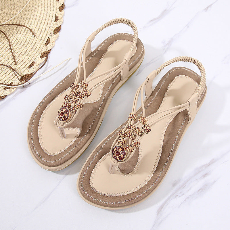 Bohemian Sandals with Wooden Beads and Ankle Strap in 3 Colors
