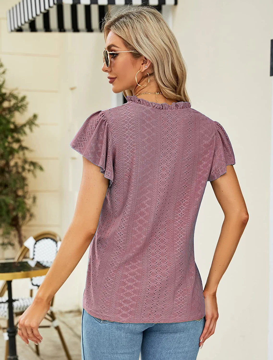 V-Neck Ruffled Short Sleeve Top in 6 Colors S-2XL