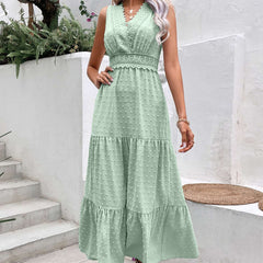 V-Neck Dotted Sleeveless Maxi Dress with Open Back