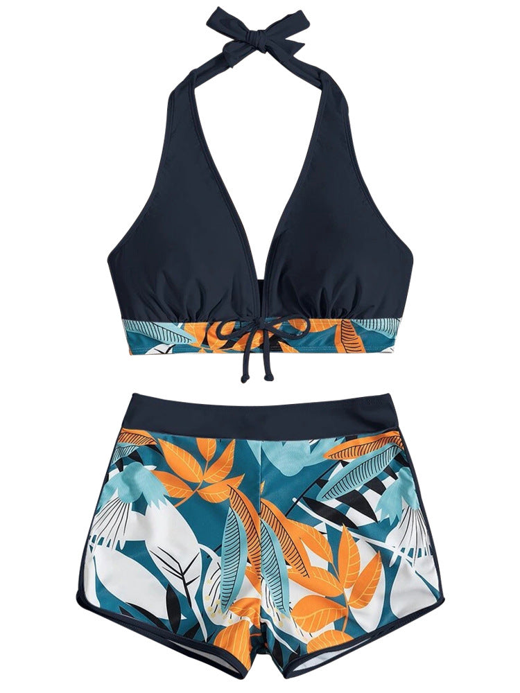Two Piece Tropical Print Boy Shorts Swimsuit in 6 Colors S-3XL