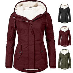 Solid Color Fleece-Lined Hooded Jacket