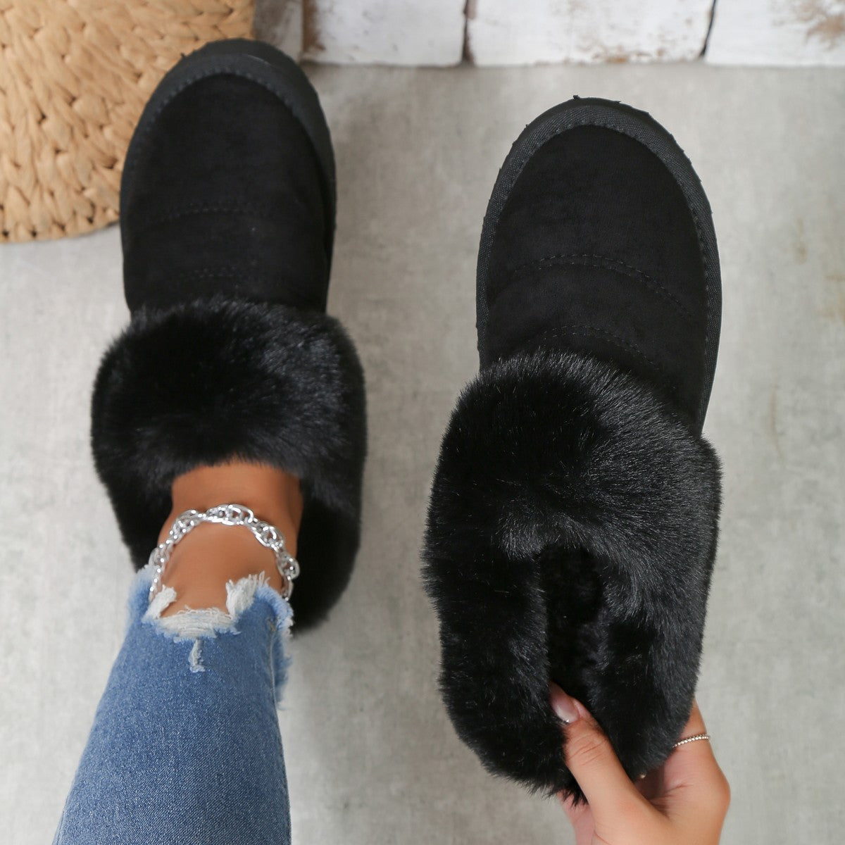 Fleece-Lined Platform Slippers
