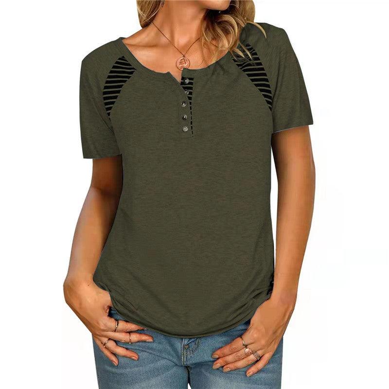 Round Neck Short Sleeve Top with Stripes