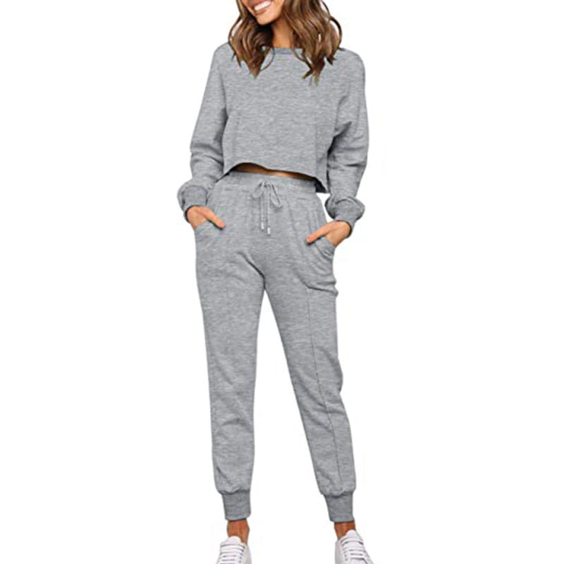 Long Sleeve Cropped Sweatshirt with Sweatpants Sports Set