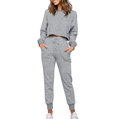 Long Sleeve Cropped Sweatshirt with Sweatpants Sports Set