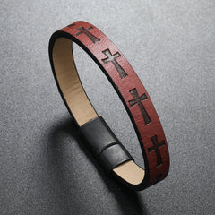 Lederarmband mit Kreuzdruck und Magnetschließe