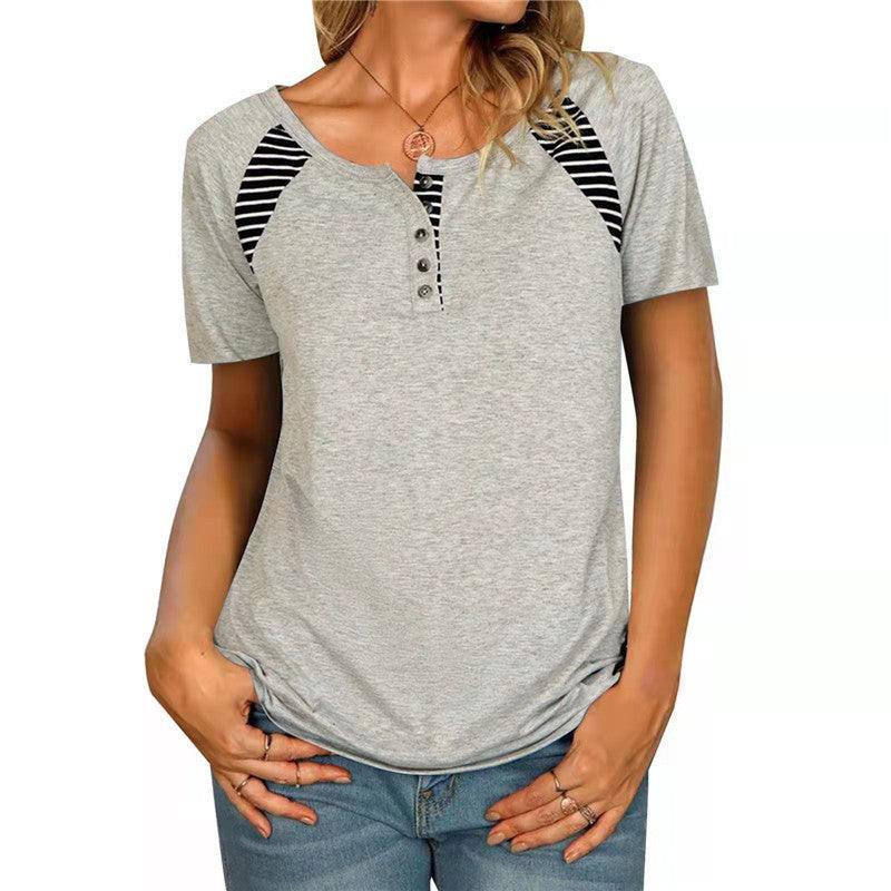 Round Neck Short Sleeve Top with Stripes