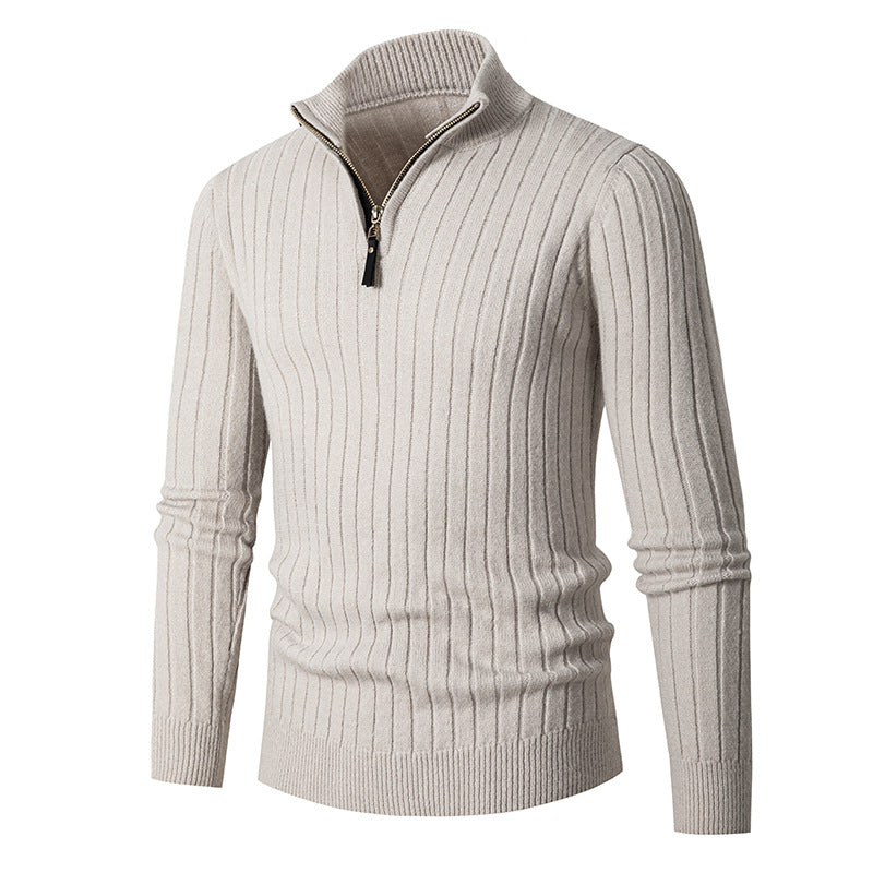 Men's Long Sleeve Half-Turtleneck Zip-Up Sweater in 5 Colors M-3XL