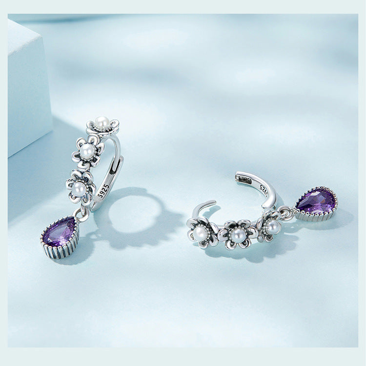 Tropfenohrringe aus Sterlingsilber mit violettem Edelstein