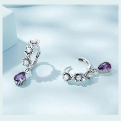 Tropfenohrringe aus Sterlingsilber mit violettem Edelstein