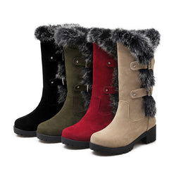 Suede Low Heel Snow Boots with Fur