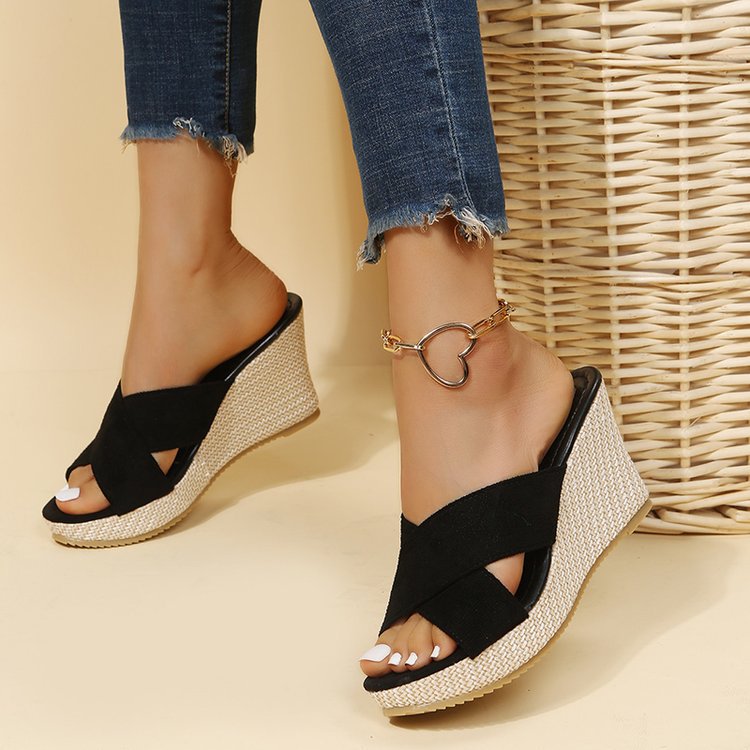 Cross-Strap Wedge Sandals