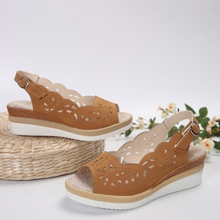 Solid Color Thick Sole Wedge Sandals with Ankle Strap