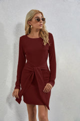 Long Sleeve Dress with Waist Tie in 4 Colors S-XL