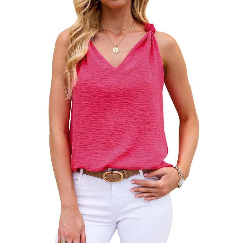 V-Neck Tank Top with Knotted Shoulder Strap