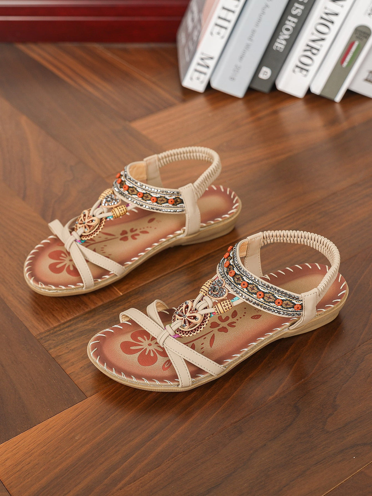 Low Heel Beaded Sandals