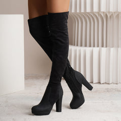 Suede Over-the-Knee High Heel Boots in 4 Colors