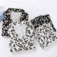 Langärmliges Pyjama-Set aus Baumwolle mit Gänseblümchenmotiv in 2 Farben M–XL