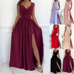 V-Neck Sleeveless Maxi Dress in 6 Colors S-2XL