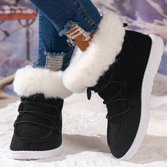 Suede Fleece Lined Flat Heel Ankle Boots