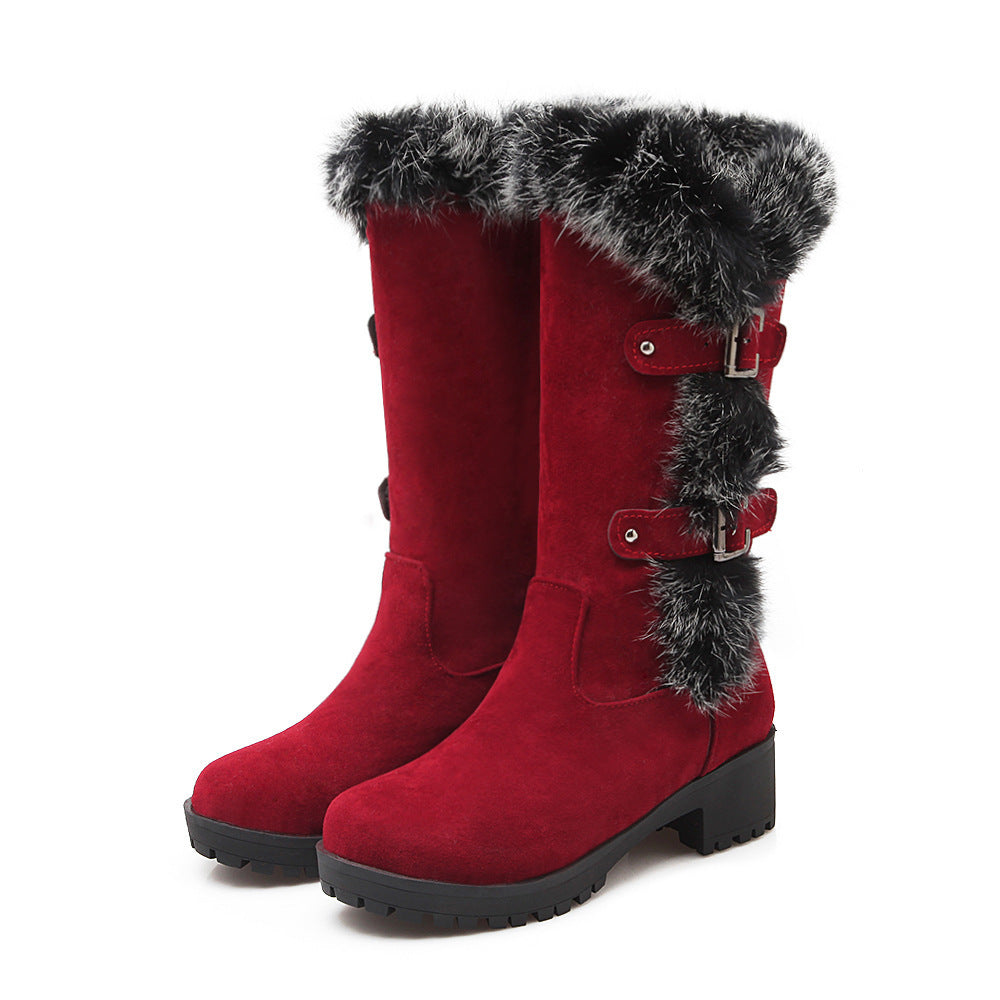 Suede Low Heel Snow Boots with Fur